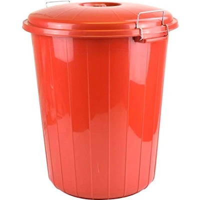 Image of Large 70L Plastic Bin Rubbish Waste Paper Recycling Dustbin Animal Feed Seed Storage (Red)