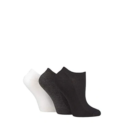 Image of Elle Ladies Bamboo Ribbed No Show Socks Pack of 3 (4 8, Black/Grey/White)
