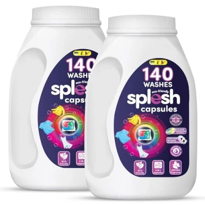 Image of Splesh Xtra Stain Removal Laundry Capsules, 3 in 1 Lasting Fragrance Colour Preserve Technology Detergent Pods Upto 5 Months Supply Bulk Buy, 2x140W