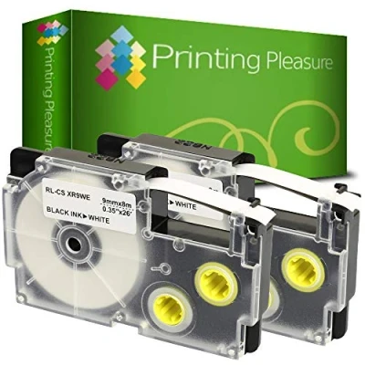 Image of 2X Compatible XR 9WE Black on White (9mm x 8m) Tapes for Casio KL 60 70E 100 100E 120 200 200E 300 750 780 820 2000 7000 7200 7400 8100 8200 P1000 C500 L300