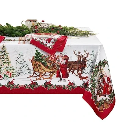 Image of Elrene Home Fashions Villeroy &amp; Boch Toy&#039;s Fantasy Holiday/Christmas Santa Winter Woodland Engineered Fabric Tablecloth, 60&quot;x84&quot; Rectangle, Multi
