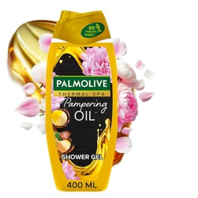 Image of Palmolive Thermal Spa Pampering oil Shower Gel 400ml with macadamia 95% natural origin ingredients♦ 98% biodegradable formula 100% essential 30% recycled plastic bottle