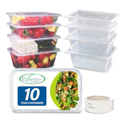 Image of Food storage containers Plastic container with lids Microwave, Freezer &amp; Dishwasher Safe Ideal for meal prep takeaway tubs Pack of 10 500ml