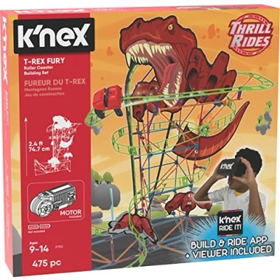 Image of K&#039;Nex 27152 Thrill Rides, T Rex Fury Roller Coaster Building Set, Ages 9+ Virtual Reality Construction Toy, 478 Pieces
