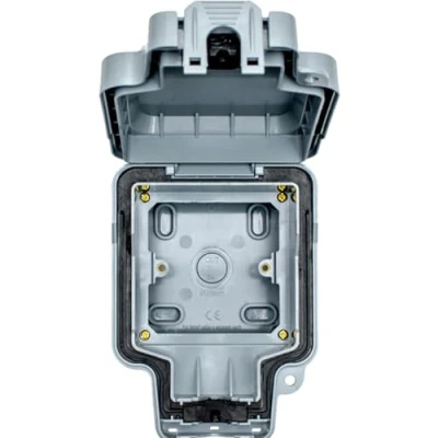 Image of IP66 Outdoor 1 Gang Switch &amp; Socket Enclosure Waterproof Garden Plate Box Weatherproof Mains Lighting