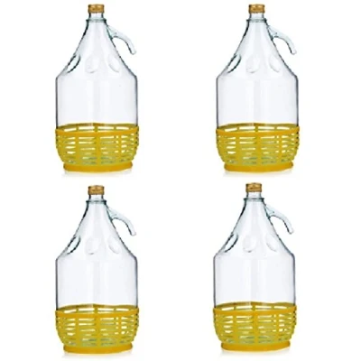 Image of 4x 5 Litre Glass Demi John with Plastic Basket Wine Balloon Bottle Ambrosia Italy Carboy Complete * FREE SAME DAY POSTAGE