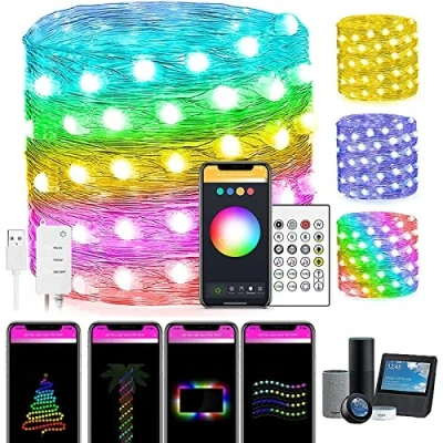 Image of LED String Lights, 10M Fairy Lights Works with Alexa, Google Home, Music Sync Smart WiFi RGB Color Changing App Control for Bedroom Wedding Birthday Party Decor