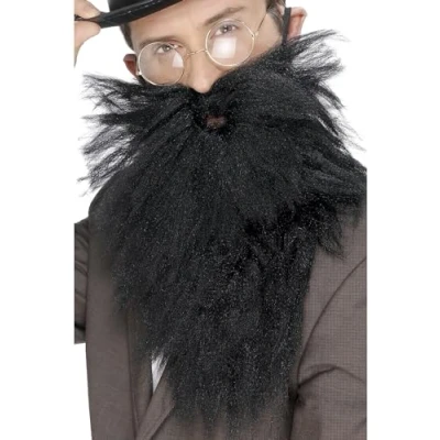 Image of Smiffys Long Beard &amp; Tash, Black , Cosmetics and Disguises Fancy Dress, Cosmetic Dress Up Disguises.