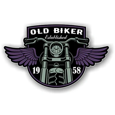 Image of Funny Year Dated Old Biker Established 1958 Retro Motorcycle Cafe Racer Style Vinyl Helmet Car Sticker Decal 110x67mm