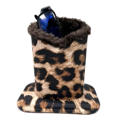 Image of KOSTOO Eyeglasses Holder, Protective Leopard Sunglasses Household Holder Pencil Stand Case for Home Office and School (Leopard Brown)