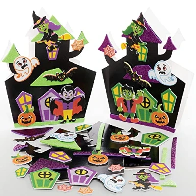 Image of Baker Ross FE848 Haunted House Mix &amp; Match Card Kits Pack of 6, Making Kit for Kids, Make Your Own Halloween Cards, Ideal Arts and Crafts Project
