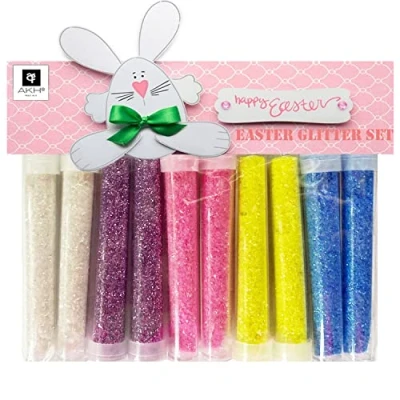 Image of AKH® 10 Psc Easter Glitter Tube Set Non Toxic Assorted Pastel Colours Tubes Card making embellishments For Egg Hunts, Arts and Crafts Activities Craft Bonnet Decoration