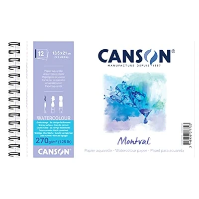 Image of Canson AQ Montval Torchon Watercolour 270 g/m², 12 Sheets Per Block Spiral on Short Edge, White 13.5 x 21 cm weiß