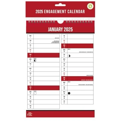 Image of 2025 Red Engagement Calendar A4 Planner Spiral Bound Wall Hanging 210 x 296mm