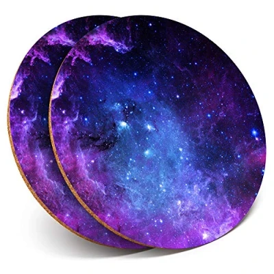 Image of 2 x Round Coasters Purple Galaxy Space NASA Cork Backed Home Kitchen Accessory Tea Coffee Mug Mat #8924