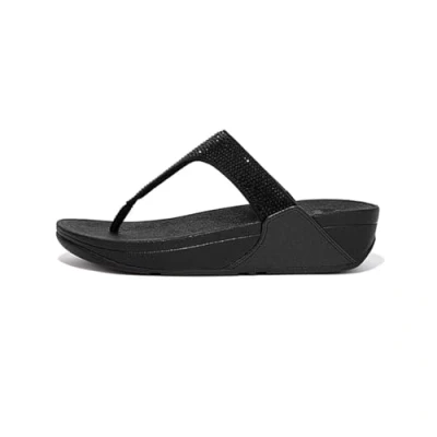 Image of Fitflop Women&#039;s Lulu Crystal Embellished Toe Post Sandals, All Black, 6 UK