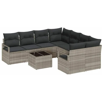 Image of vidaXL 9 Piece Garden Sofa Set with Cushions Light Grey Poly Rattan