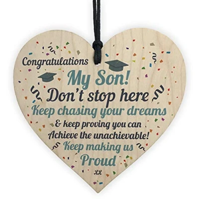Image of RED OCEAN Graduation Gifts For Son Wooden Heart Plaque Gift Him Congratulations Leaving Univerisity Degree