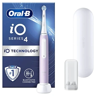 Image of Oral B iO4 Electric Toothbrushes For Adults, 1 Toothbrush Head, Travel Case &amp; Head Holder, 4 Modes With Teeth Whitening, UK 2 Pin Plug, Lavender