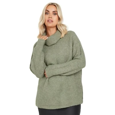 Image of Yours Curve Roll Neck Knitted Jumper Women&#039;s Plus Size Green