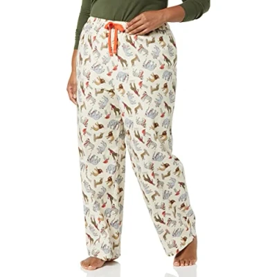 Image of Amazon Essentials Women&#039;s Flannel Sleep Trousers Discontinued Colours, Light Beige Party Animals, XS