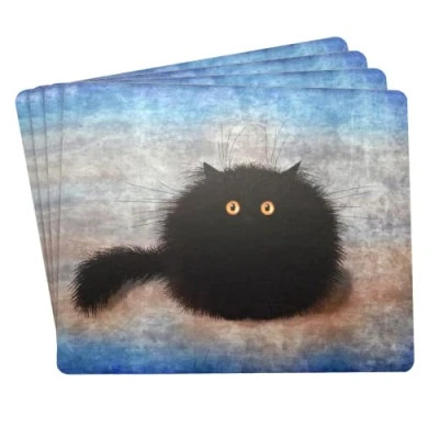 Image of OREO Funny Black Cat Set of 1, 2, 4 or 6 Table Placemats Cork Back Place Mats (4)