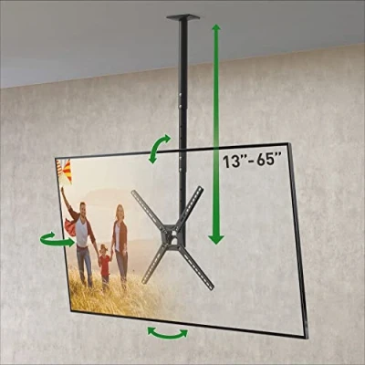 Image of Barkan 97cm Long TV Ceiling Mount, 13 65 inch Full Motion 3 Movement Flat / Curved Screen Bracket, Holds up to 40kg, Telescopic Height Adjustment, Fits LED OLED LCD