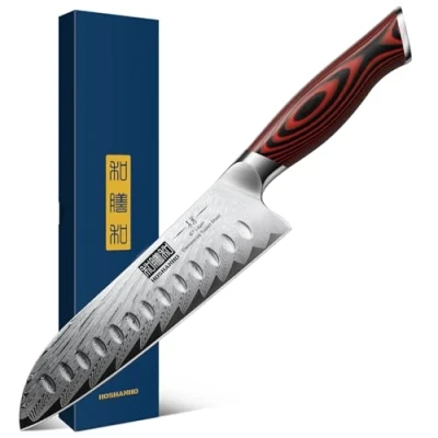 Image of HOSHANHO Damascus Santoku Knife, 7 Inch Professiona Kitchen Knife，VG 10 Damasucs Steel Ultra Sharp Chef Knife with Ergonomic G10 Handle