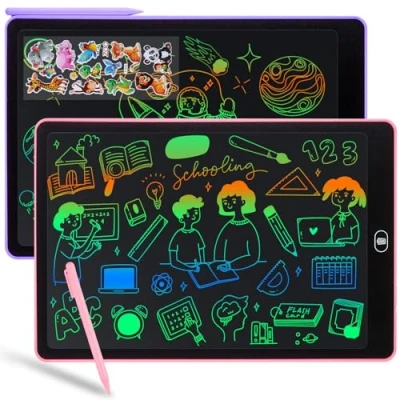 Image of Duemste 2 Pack LCD Writing Tablet 15 inch,LCD for Kids with Lockable Erase Button,Screen Doodle Pad Drawing Board Learning Educational Toy 3 4 5 6 Year Old Boys Girls,Pink+Purple
