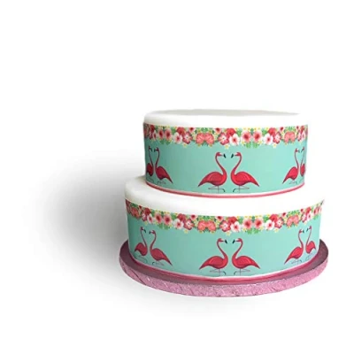 Image of Edible Decor Sheet Tropical Pink Flamingo Flower Border Ribbon Perfect for Decorating Larger Cakes Easy to Use