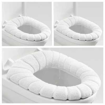 Image of Mmnuagebleu Pack of 3 Toilet Seat Covers, Antibacterial, Warm and Soft, Washable, Stretch, Cover, Cushion (White)