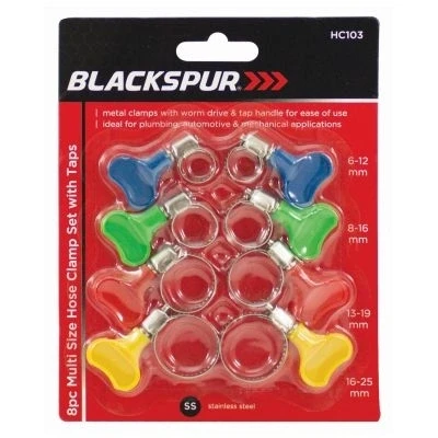 Image of Blackspur 8Pc Multi Size Hose Clamp Set With Taps