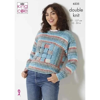 Image of King Cole Ladies Double Knit Knitting Pattern Womens Sweater Scarf &amp; Hat (6235)