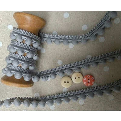 Image of Pearl POM BOBBLE TRIM PomPoms *Size MINI 10mm (0.4&quot;) *1m 26 colours (per meter) (Grey)