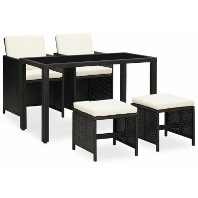 Image of vidaXL 5 Piece Outdoor Dining Set with Cushions Poly Rattan Black