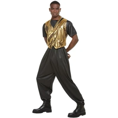 Image of Smiffys 80s Hammer Time Costume, Black All In One, 1980&#039;s Fancy Dress, 1980s Dress Up Costumes