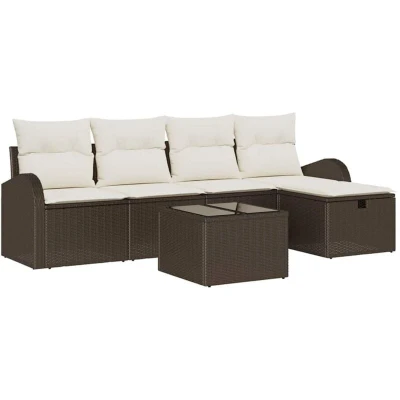 Image of vidaXL 6 Piece Garden Sofa Set with Cushions Brown Poly Rattan