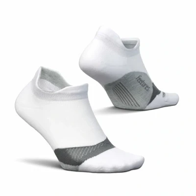 Image of Feetures Elite Light Cushion No Show Tab Ankle Socks Sport Sock with Targeted Compression New White, XL (1 Pair)
