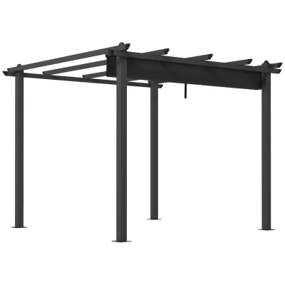 Image of Outsunny 3 x 3m Aluminium Pergola with Retractable Roof Garden Gazebo Canopy