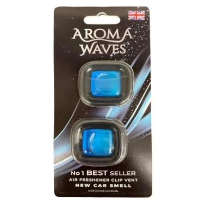 Image of Aroma Waves Fresh New Car Smell Scent Air Freshener Lasting Freshness Clip on Vent Grill Twin Pack
