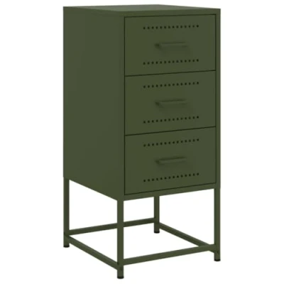 Image of vidaXL Bedside Cabinet Nightstand Olive Green Steel Industrial Style Table with Storage Rectangular 36x39x78 cm Bedroom, Living Room, Study
