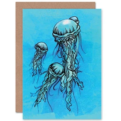 Image of Wee BLUE Coo JELLYFISH UNDERWATER FUN ART GREETINGS GREETING CARD GIFT