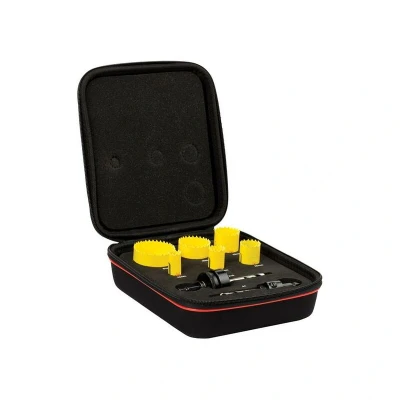 Image of Starrett Bi metal Hole Saw Kit 8 Piece KFC06021 Fast Cut Electricians Cutter with Arbors Compatible Bosch Dewalt Hitachi Festool Milwaukee