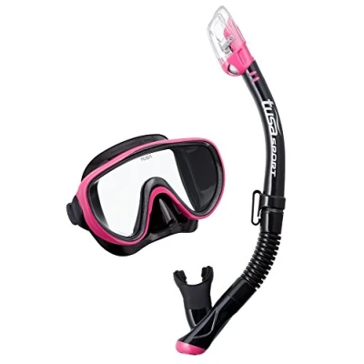 Image of Tusa Serene Adult Mask &amp; Snorkel Set Colour Choice (Black/Hot Pink)