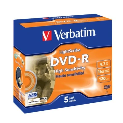 Image of Verbatim 43621 DVD R 16x Lightscribe 5 pack Jewel Cased