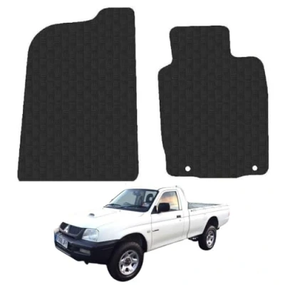 Image of Rubber Floor Mats for the Mitsubishi L200 (2006 2015) [Only suitable Single Cab models] Custom Van Accessory Tailored fit Heavy Duty, Waterproof &amp; Anti Slip Work with Clips