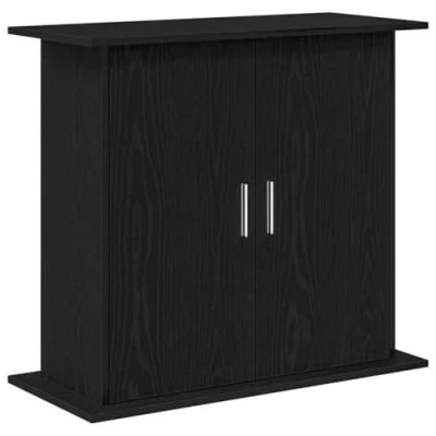 Image of vidaXL Aquarium Stand Black Oak Engineered Wood Fish Tank Cabinet 81x36x73 cm, 4 Storage Compartments, Living Room/Office/Bedroom Decor