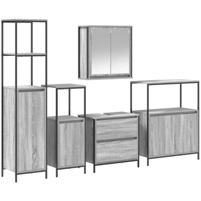 Image of vidaXL 5 Piece Bathroom Furniture Set in Grey Sonoma Engineered Wood