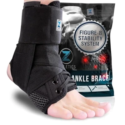 Image of Z ATHLETICS Zenith Ankle Brace, Lace Up Adjustable Support for Running, Basketball, Injury Recovery, Sprain! Wrap Men, Women, and Children (Black, Medium)