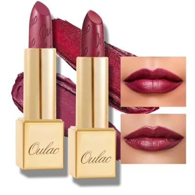 Image of OULAC Metallic Shine Glitter Lipstick Set, Nude High Impact Lipcolor, Lightweight Soft and Ultra Hydrating, Long Lasting, Vegan 03+14